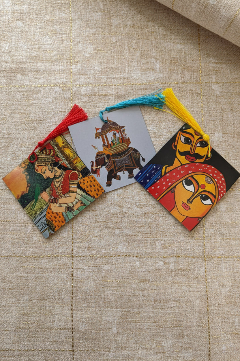 Colorful cards with artistic designs on a beige background