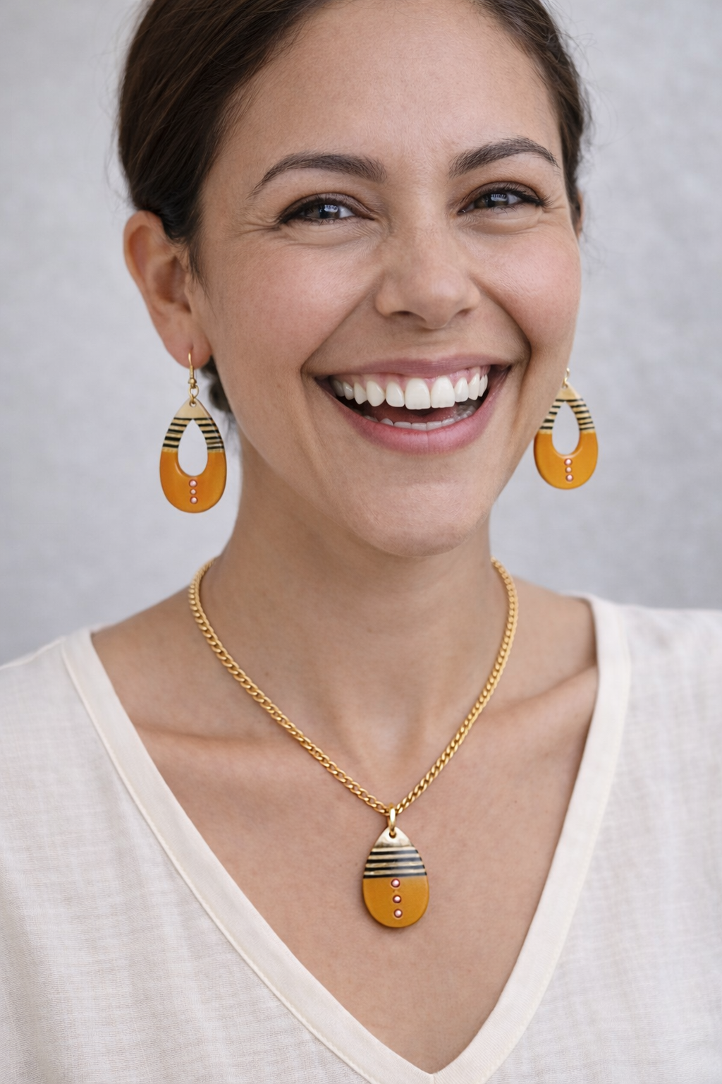 Handmade Resin Mustard Teardrop Jewelry Set