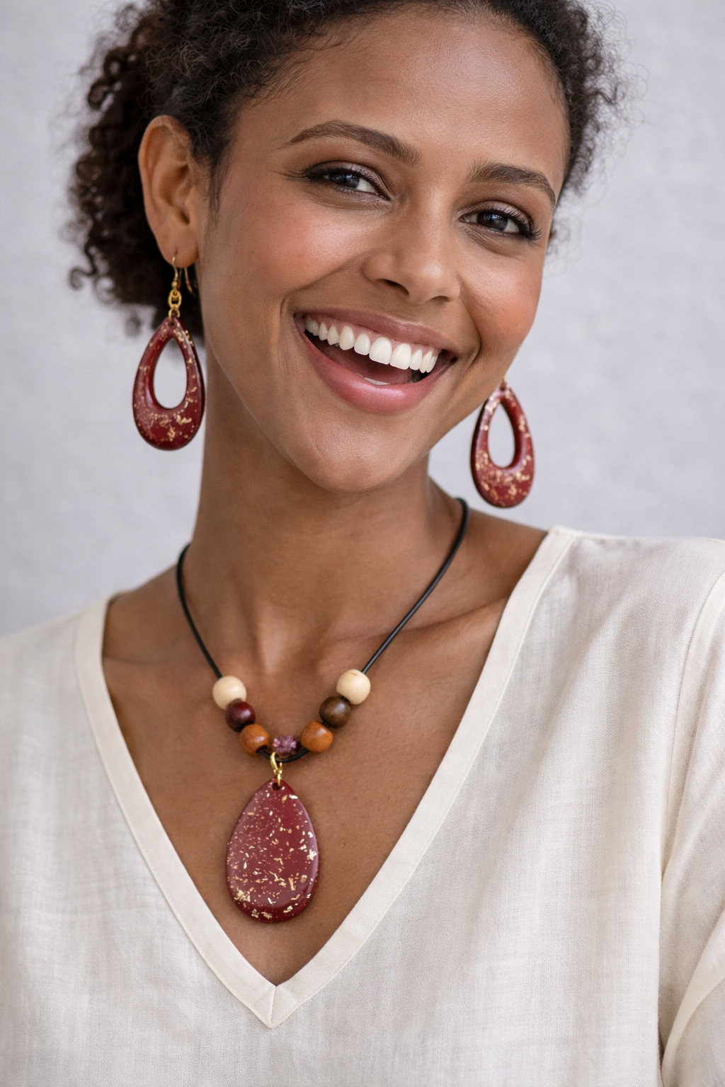 Handmade Resin Maroon Teardrop Jewelry Set