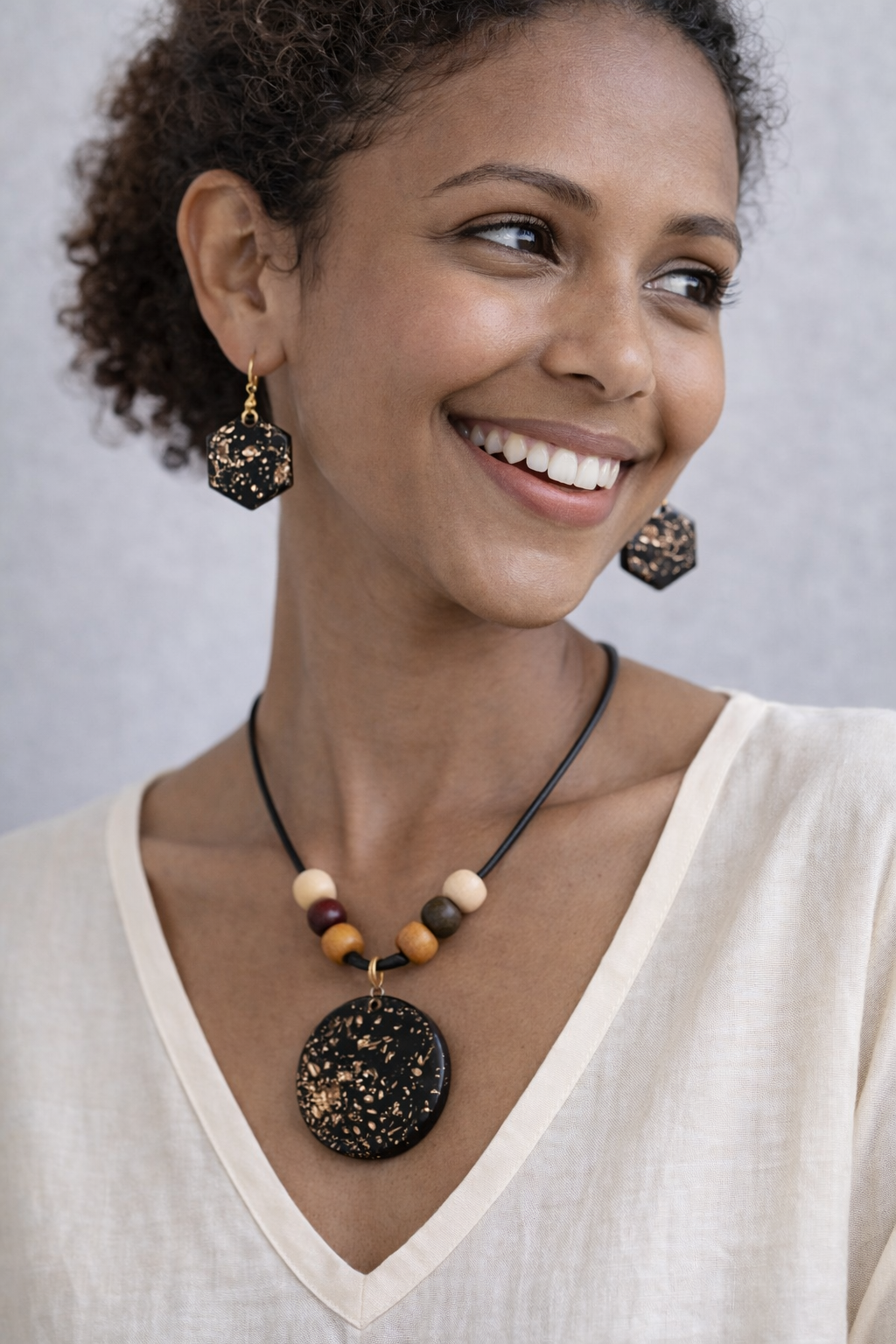 Handmade Resin Black & Gold Jewelry Set