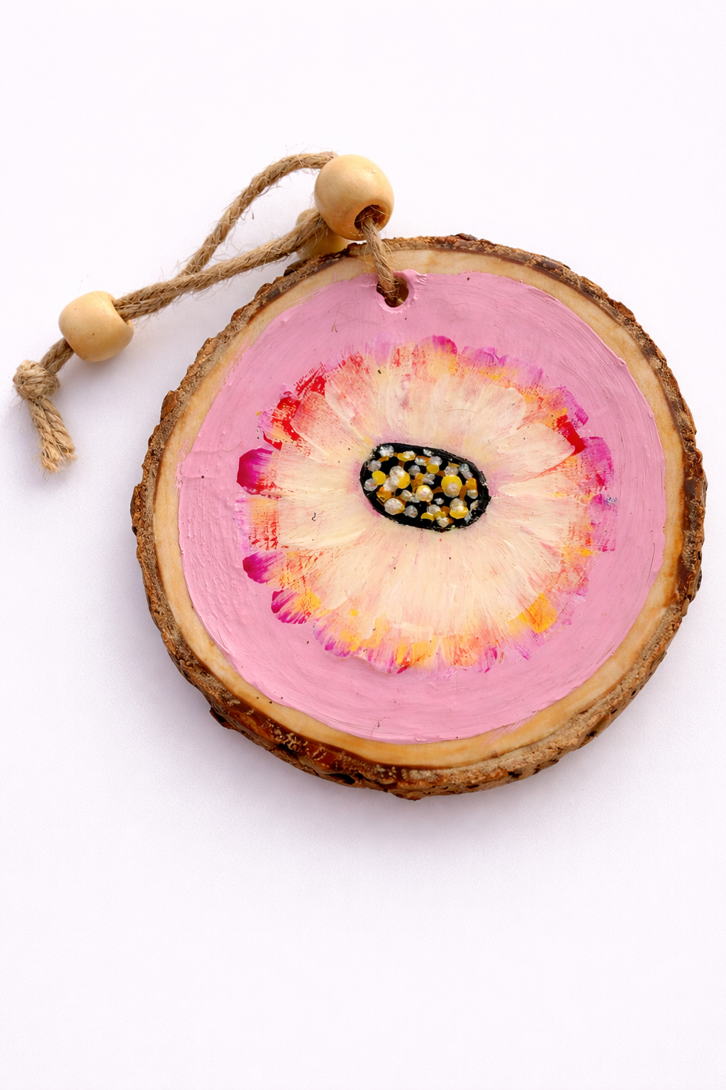 Handmade Wooden Mandala Hanging Decor – Rustic Hand-Painted Wall Ornament