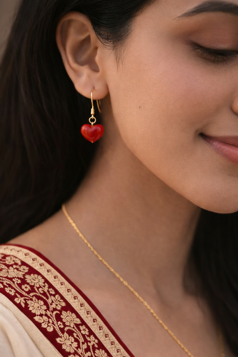 Fixed Red Heart Earring Model