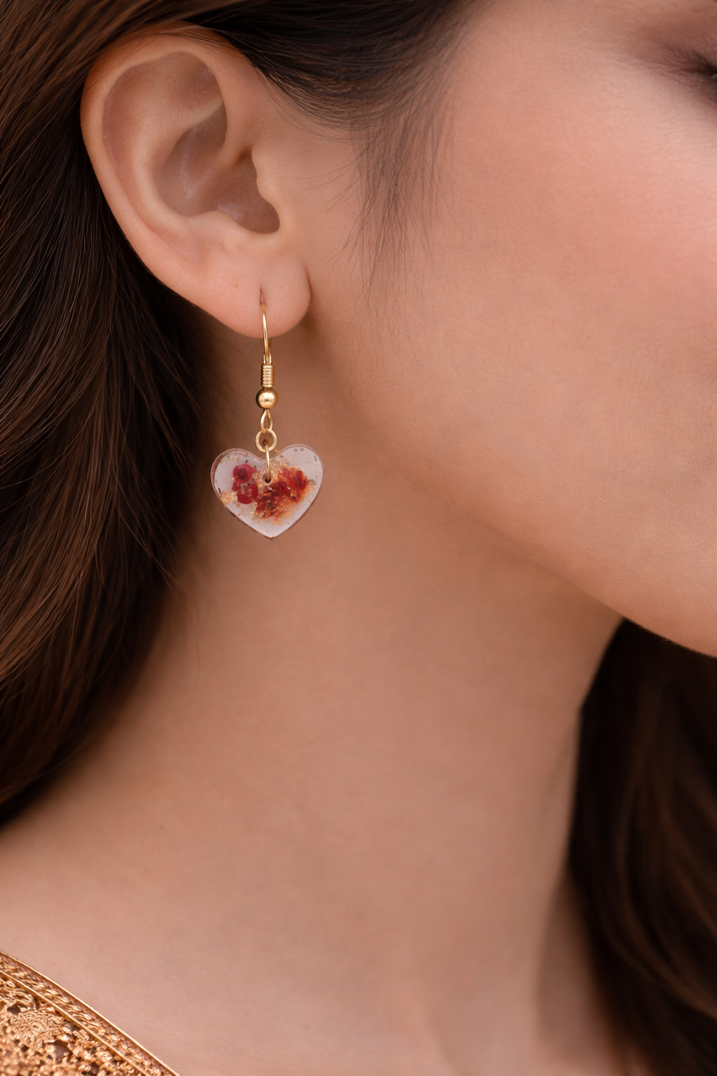 Handmade Floral Heart Resin Earrings