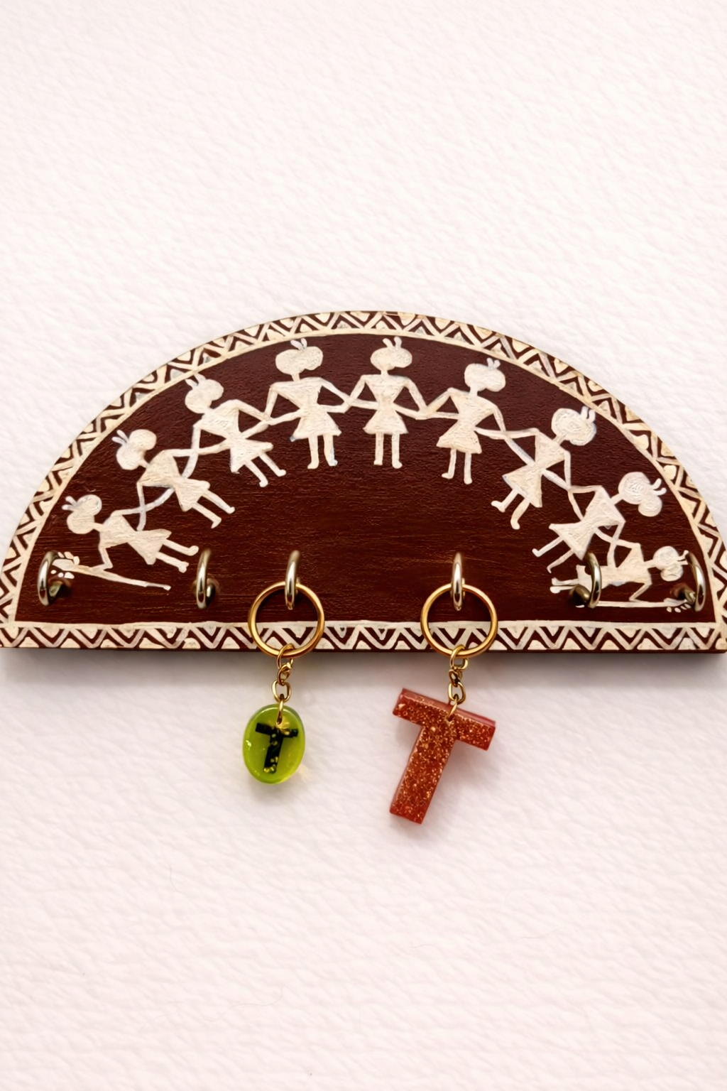 Handmade Warli Art Key Holder – Ethnic Wall Key Organizer Decor