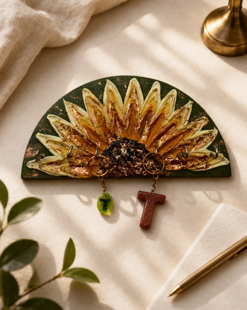Handmade Sunflower Key Holder – MDF Wall Mounted Key Organizer Decor