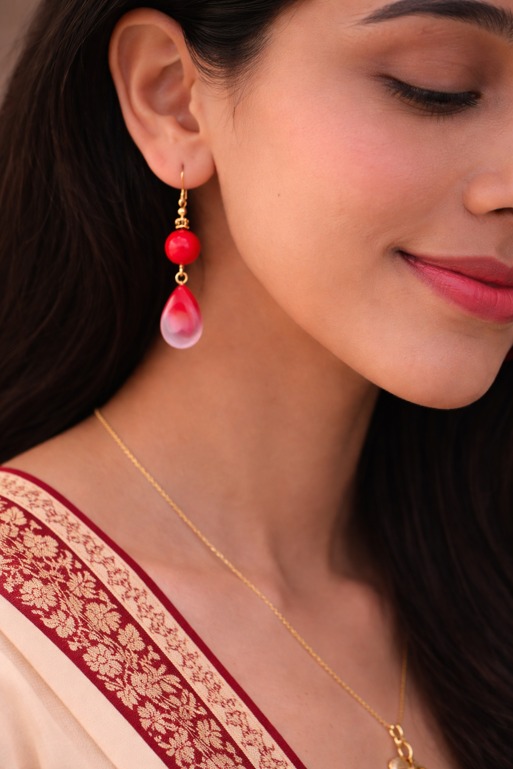 Handmade Red Gradient Teardrop Earrings – Elegant Resin Drop Earrings