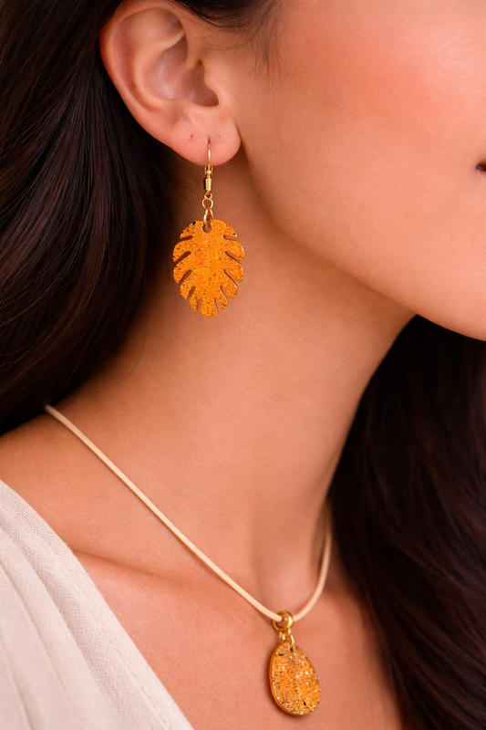 Glittery monstera leaf earrings – Lightweight Statement Fashion Jewelry