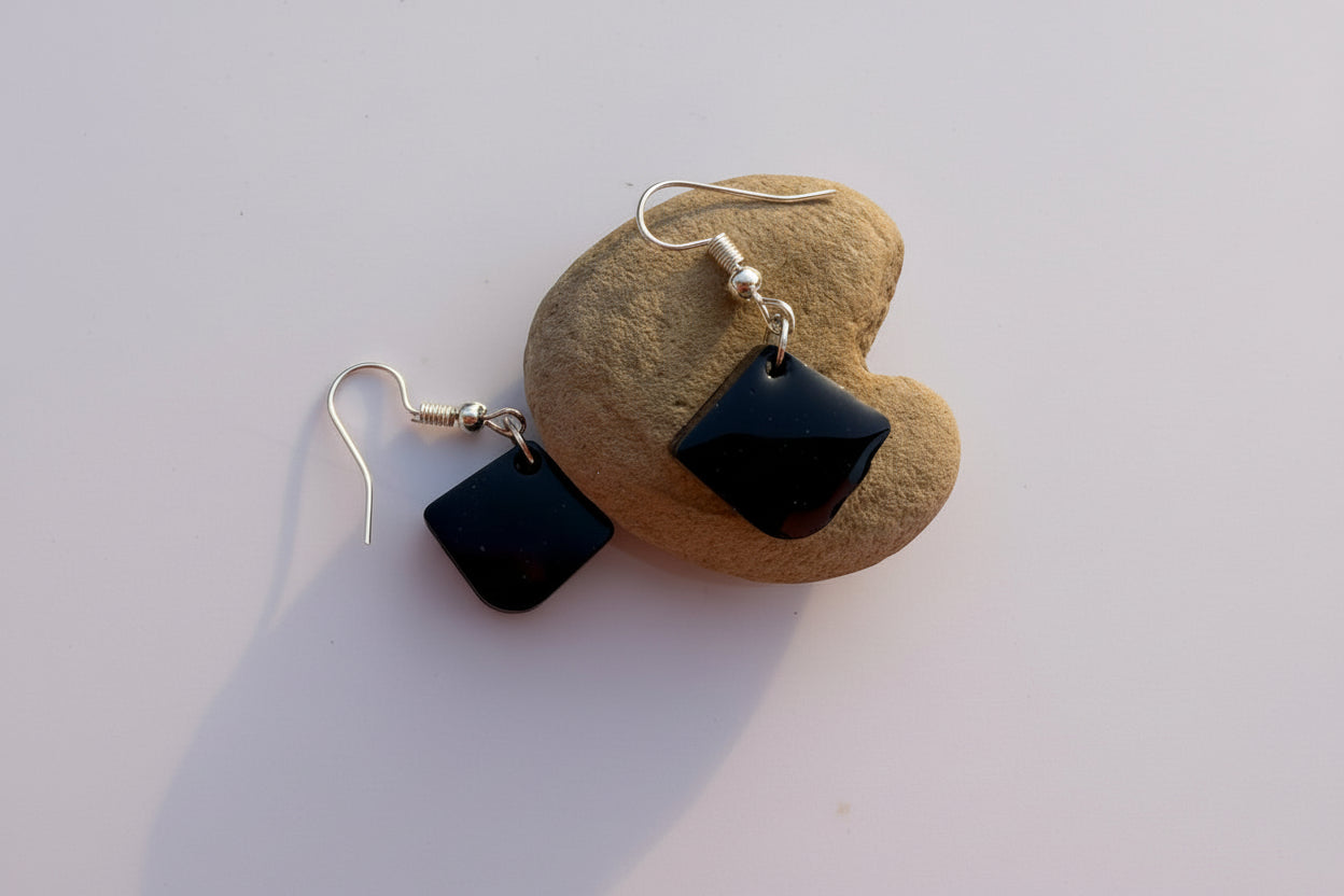 Handmade Black Resin Geometric Earrings