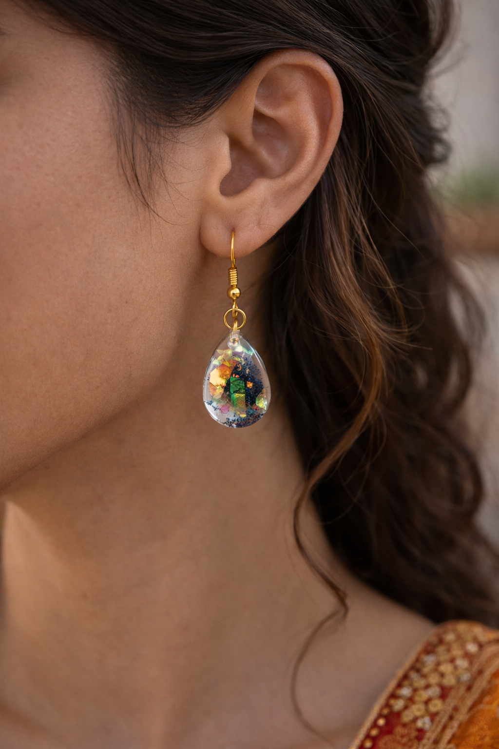 Handmade Crystal Teardrop Earrings – Iridescent Resin Drop Earrings for Women
