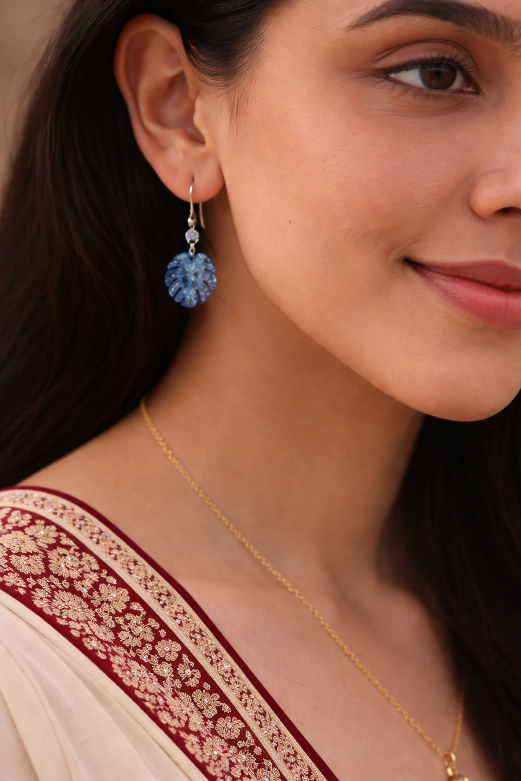 Handmade Blue Leaf Earrings – Tropical Resin Statement Earrings