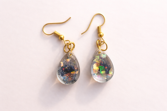 Handmade Crystal Teardrop Earrings – Iridescent Resin Drop Earrings for Women