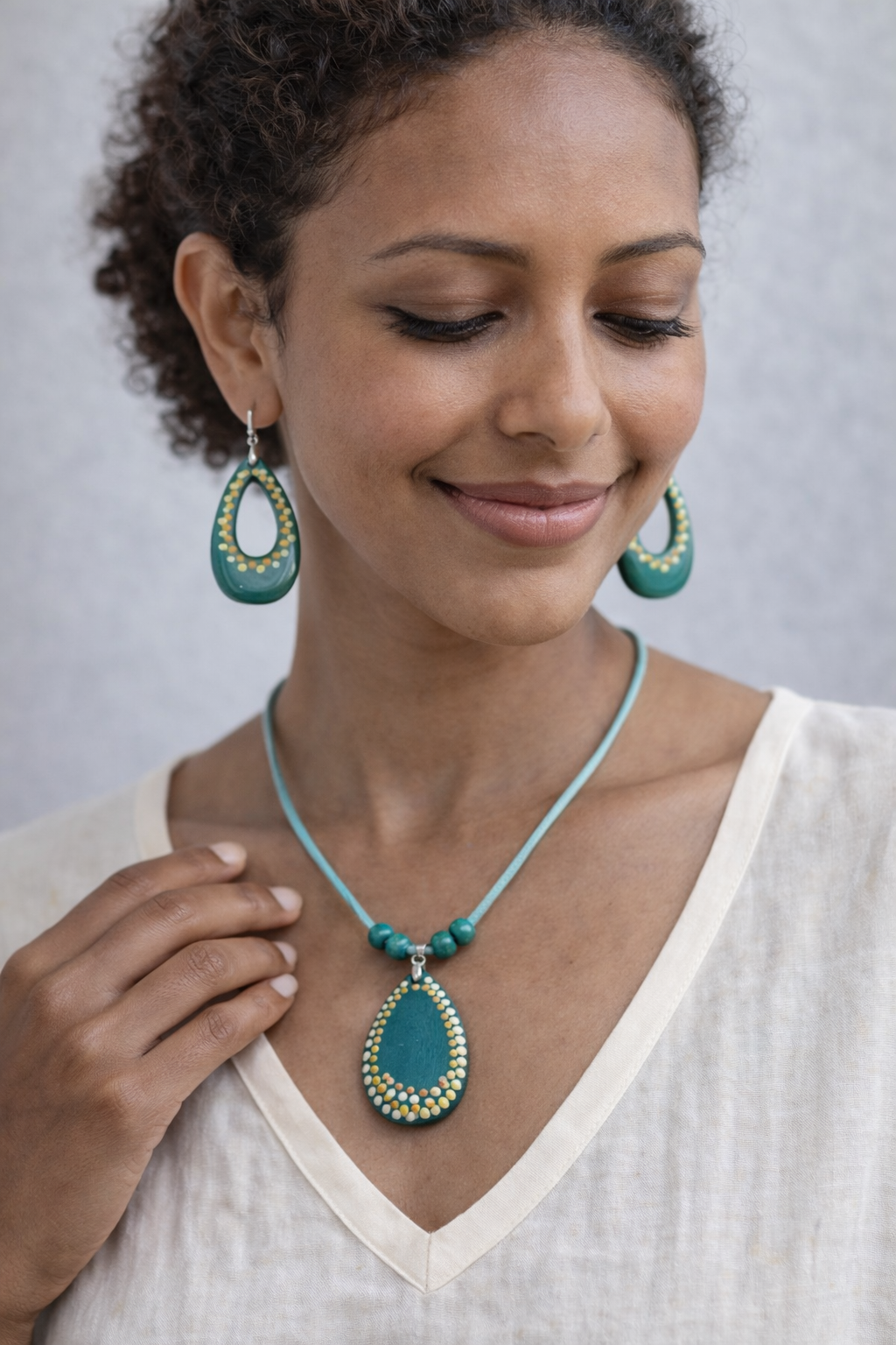 Handmade Resin Teal Teardrop Jewelry Set