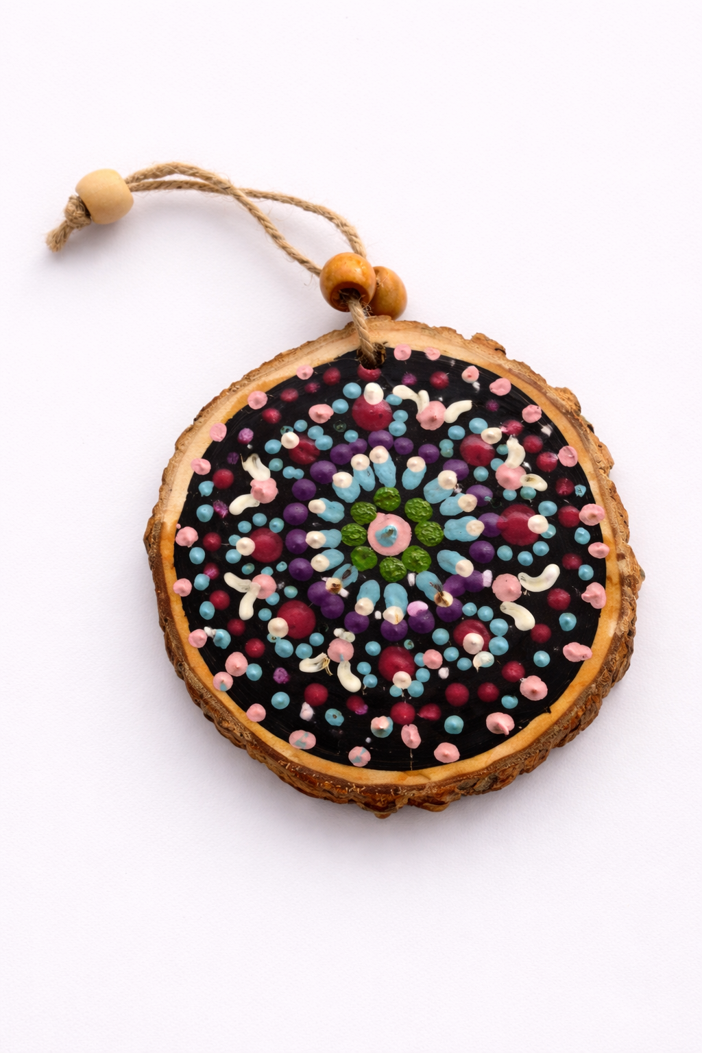 Handmade Wooden Mandala Hanging Decor – Rustic Hand-Painted Wall Ornament