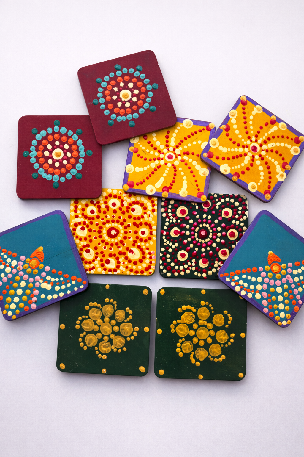 Hand-Painted Mandala Coaster Set
