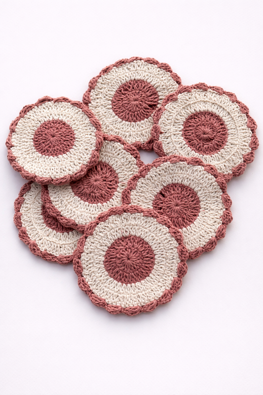 Handmade Crochet Round Coasters (Set of 6)