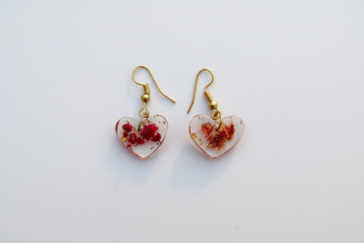 Handmade Floral Heart Resin Earrings