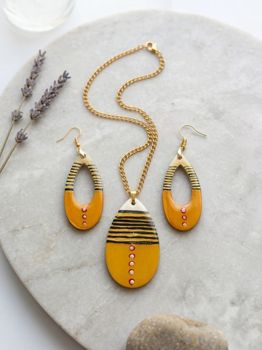 Handmade Resin Mustard Teardrop Jewelry Set