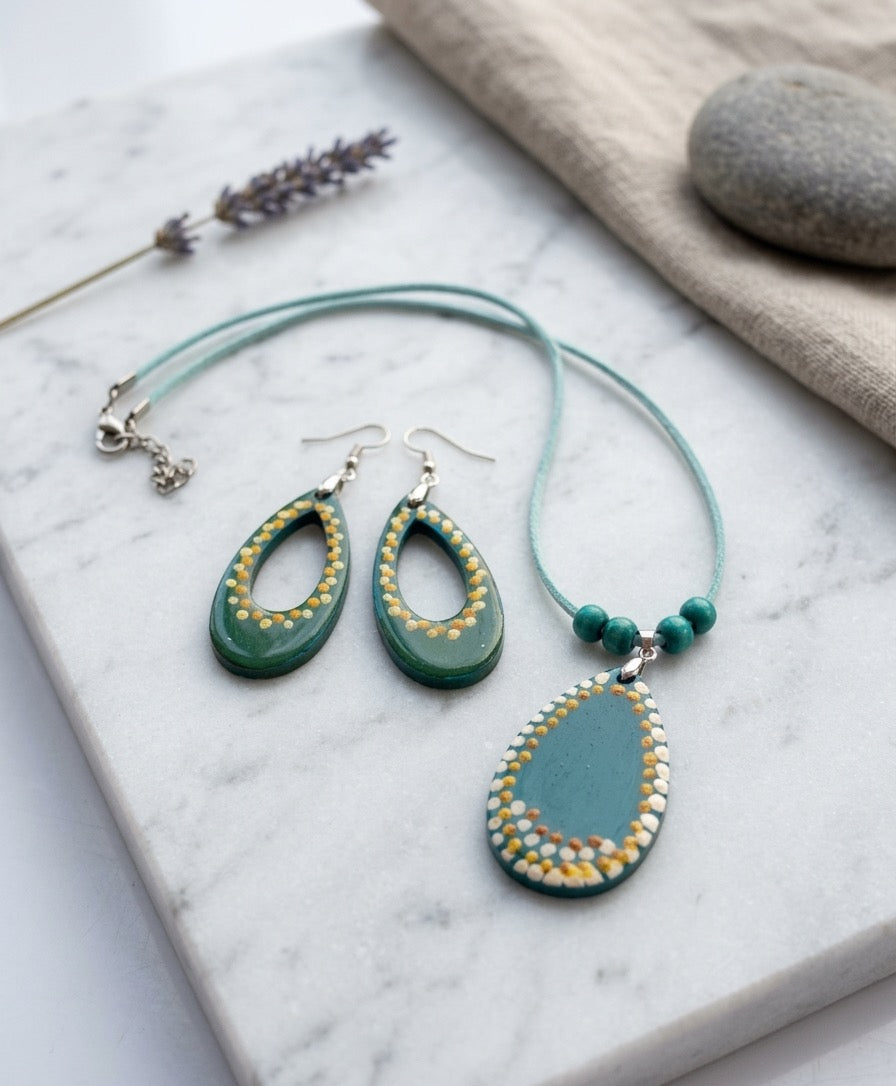 Handmade Resin Teal Teardrop Jewelry Set