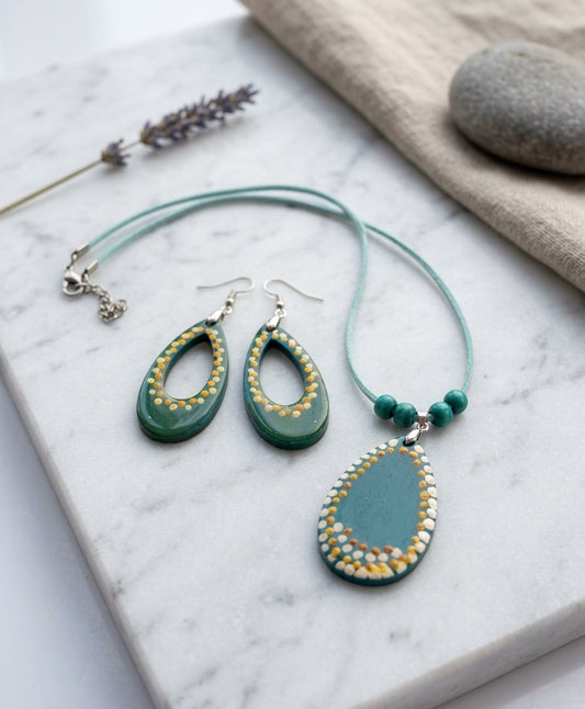 Handmade Resin Teal Teardrop Jewelry Set
