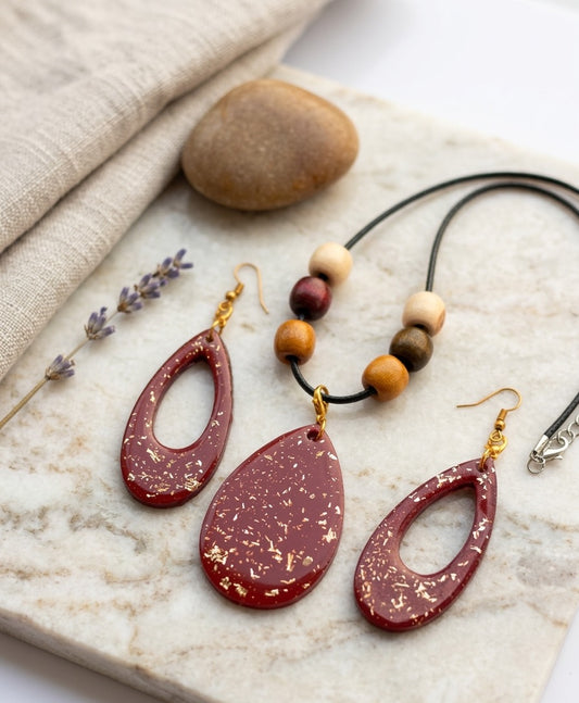 Handmade Resin Maroon Teardrop Jewelry Set