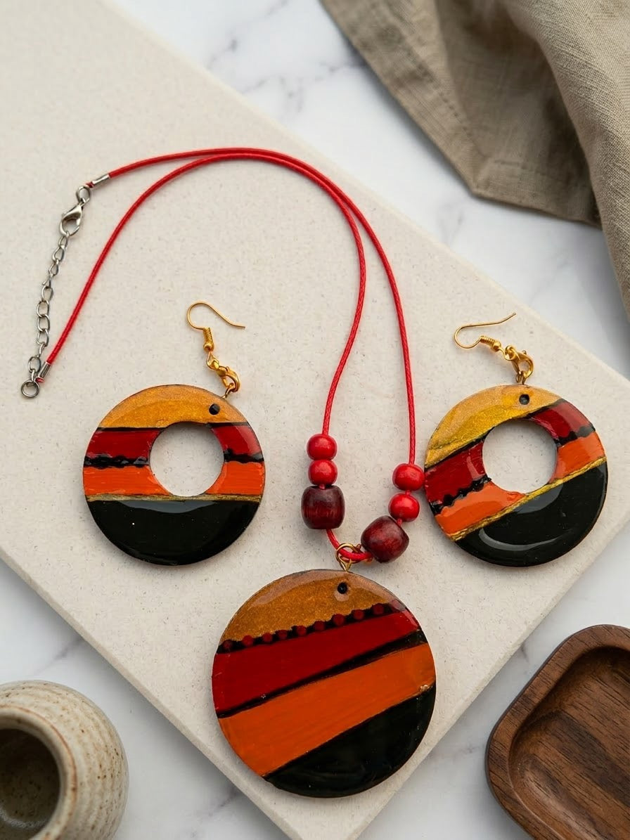 Artisan Resin & Wood Statement Jewelry Set