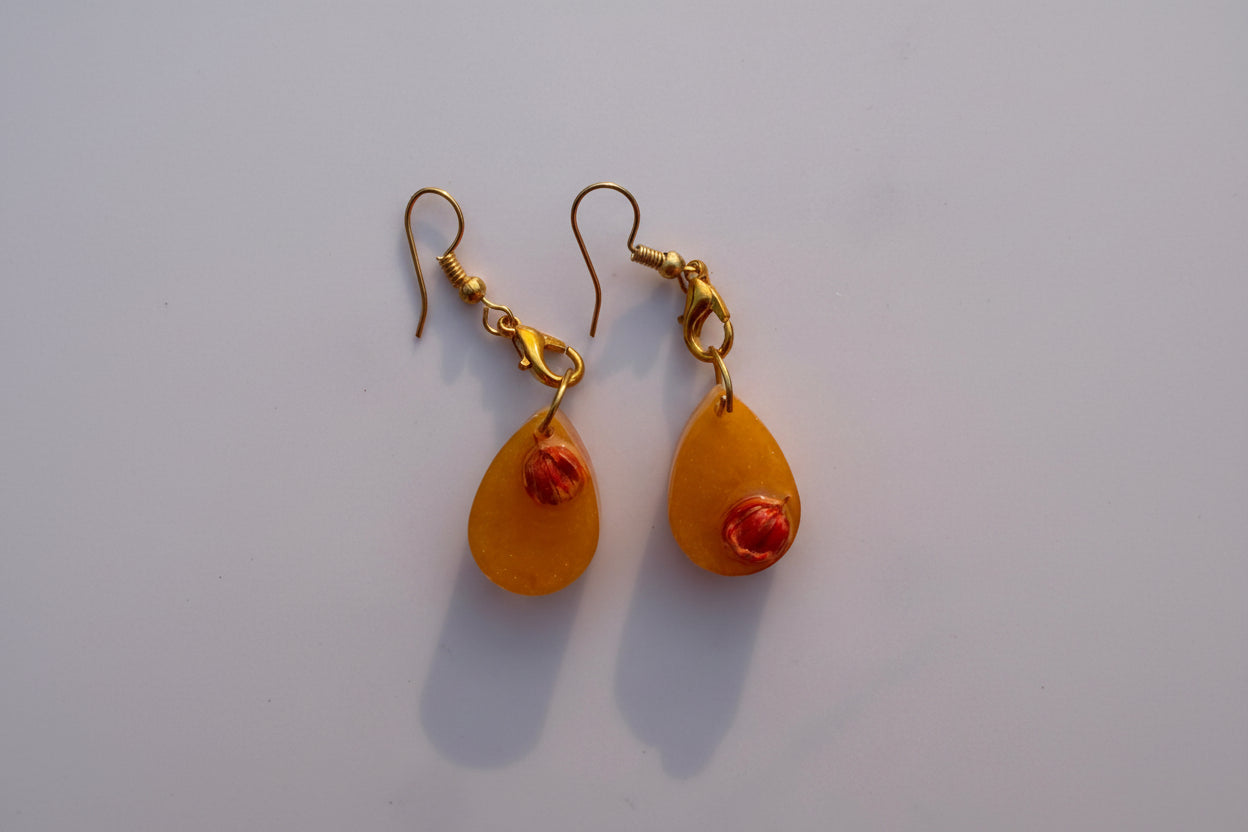 Handmade Golden Glow Floral Resin Earrings