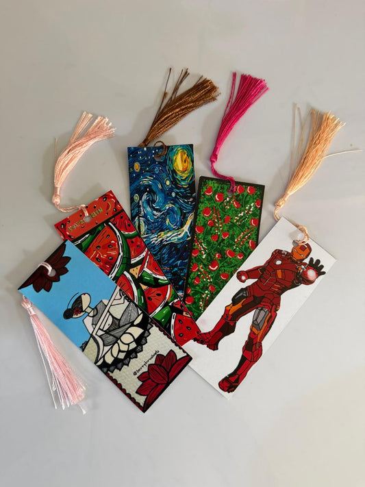 Handmade Artistic Bookmark Set (5 Pack) – Colorful Tassel Bookmarks with Unique Designs