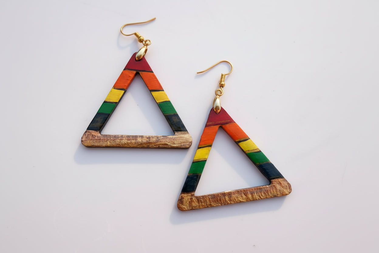 Handmade Vibrant Triangle Wooden Earrings