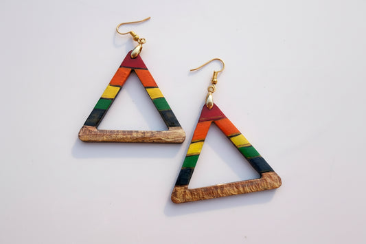 Handmade Vibrant Triangle Wooden Earrings