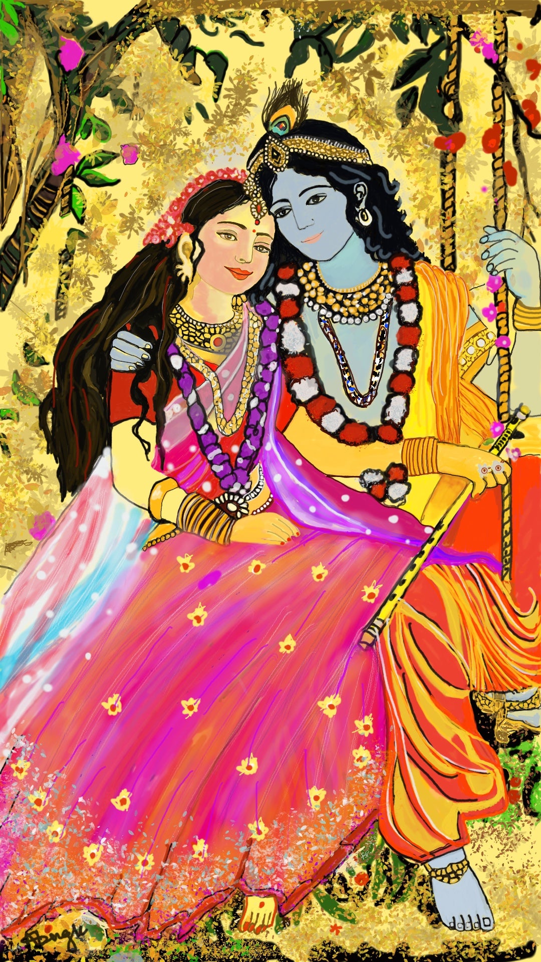 Radha Krishna Divine Love Painting – Handmade Spiritual Art