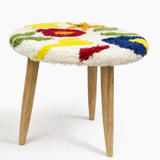 Petal Muse Tufted Stool – Handmade Floral Accent Table