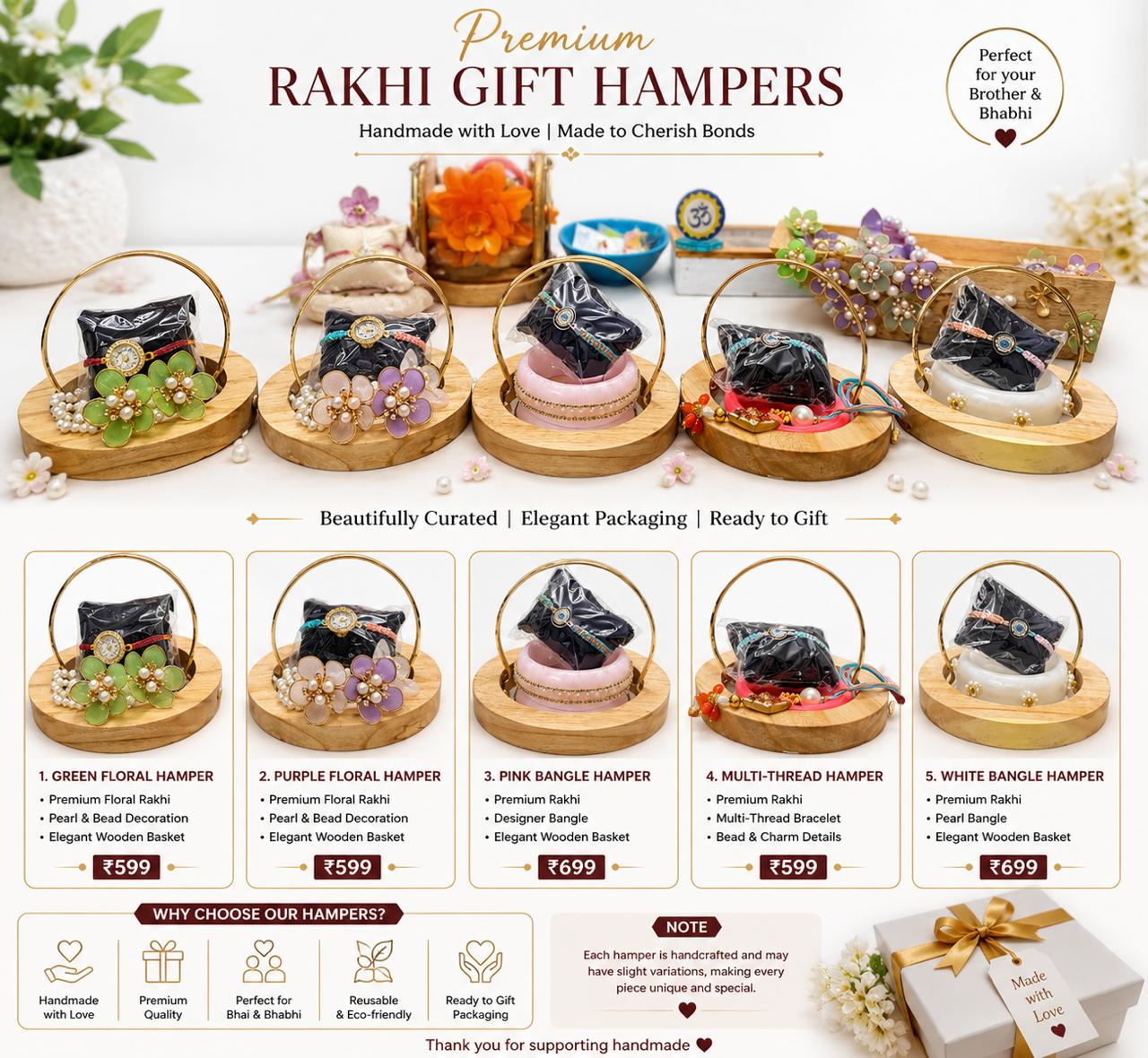 Premium Handmade Rakhi Gift Hamper – Rakhi & Bracelet Gift Basket