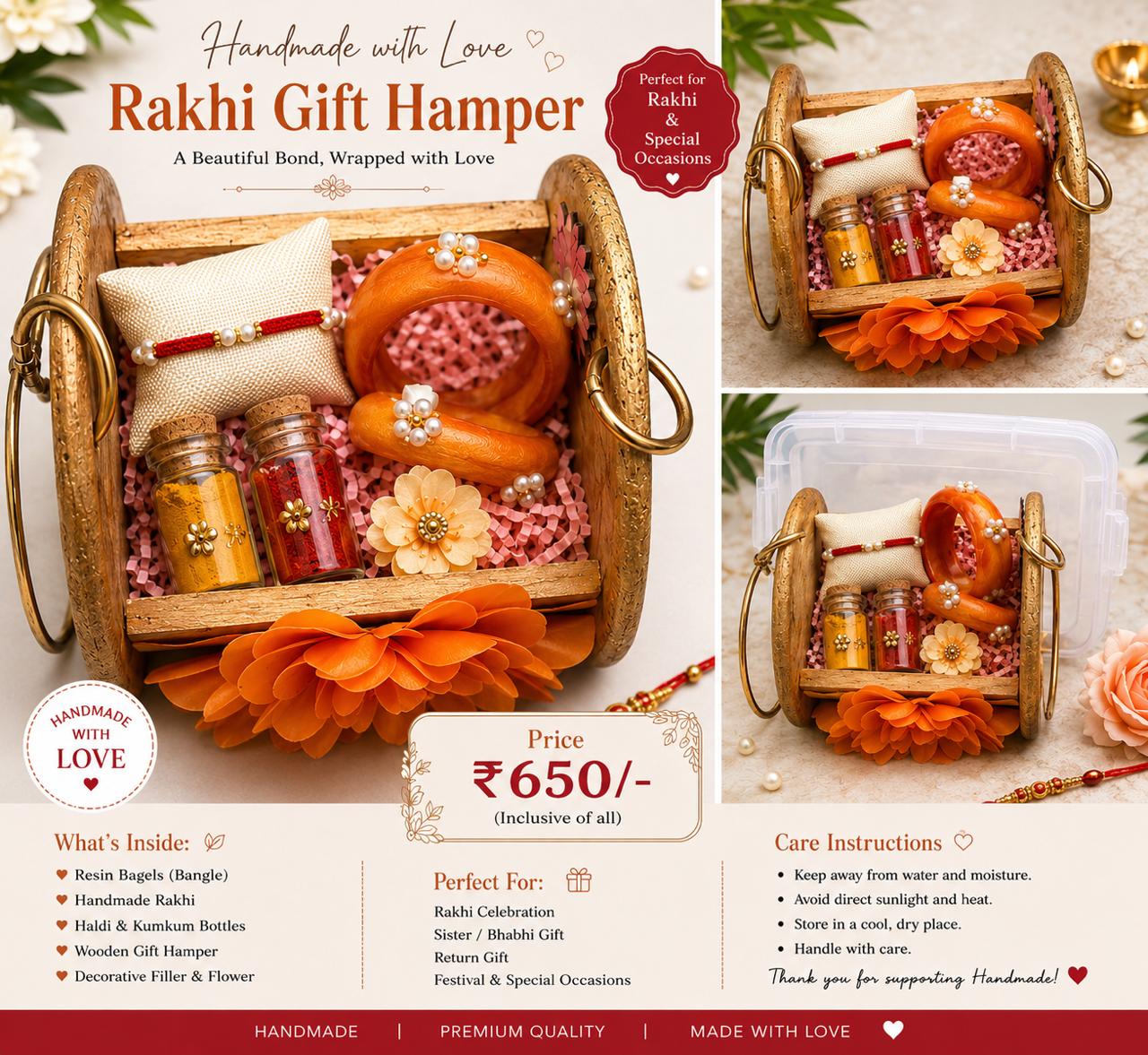 Premium Rakhi Gift Hamper with Resin Bangles, Handmade Rakhi & Haldi Kumkum Set