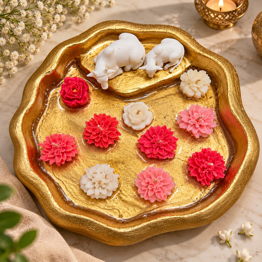 Handmade Shanti Sarovar Candle | Floral Resin Decor