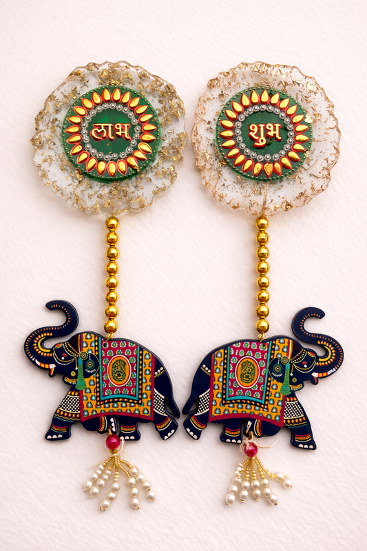 Shubh Labh Elephant Door Hanging – Handmade Festive Wall & Entrance Decor