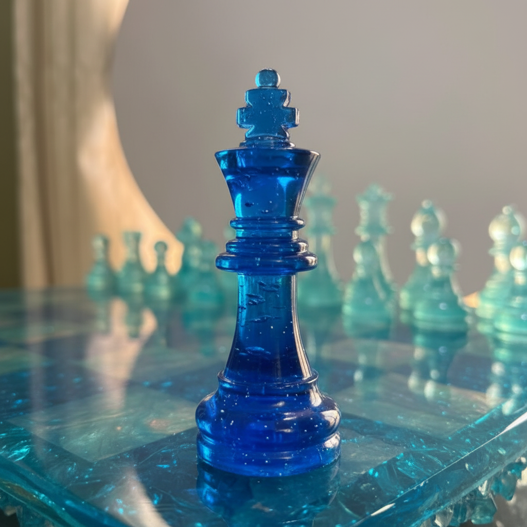 Frozen Ocean Resin Chess Set – Close-up Macro Shot