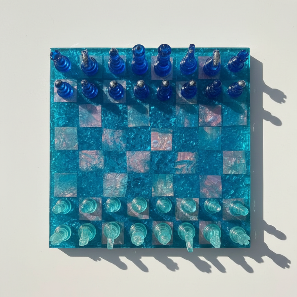 Frozen Ocean Resin Chess Set – Overhead Clean Product Shot