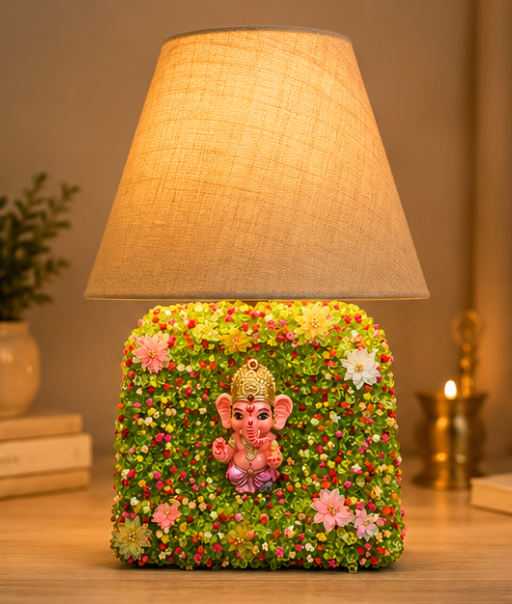 Handmade Ganesha Floral Table Lamp | Resin Art Home Décor