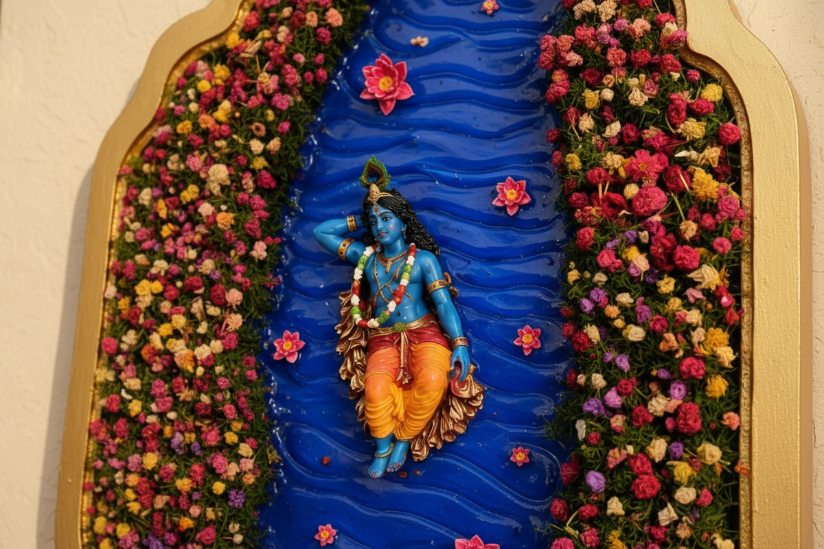 Handmade Krishna Resin Wall Art – Horizontal Close-up