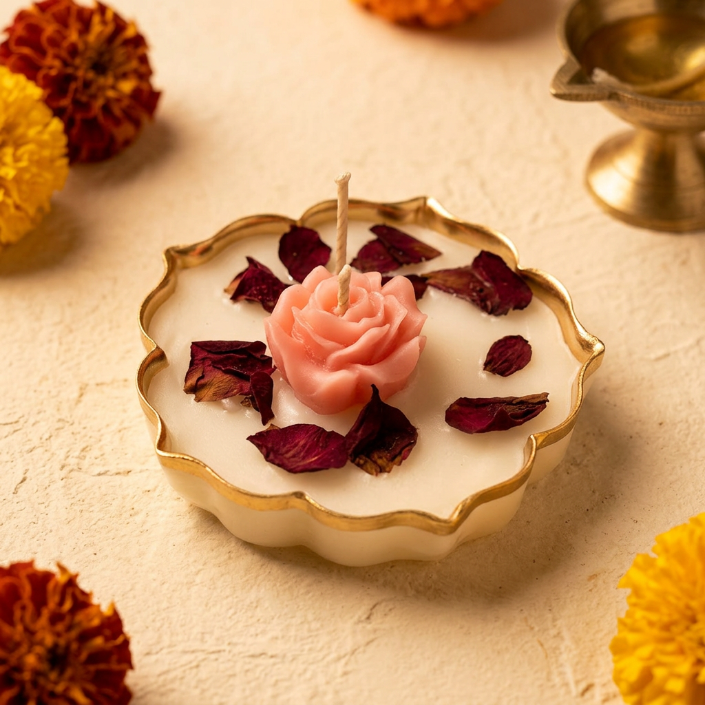 Pink Rose and Petal Candle