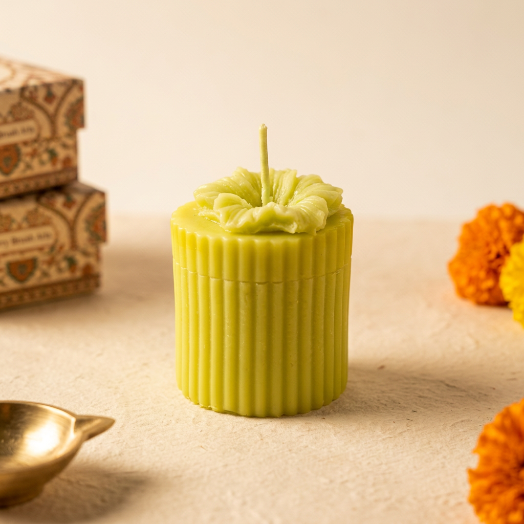 Green Floral Candle