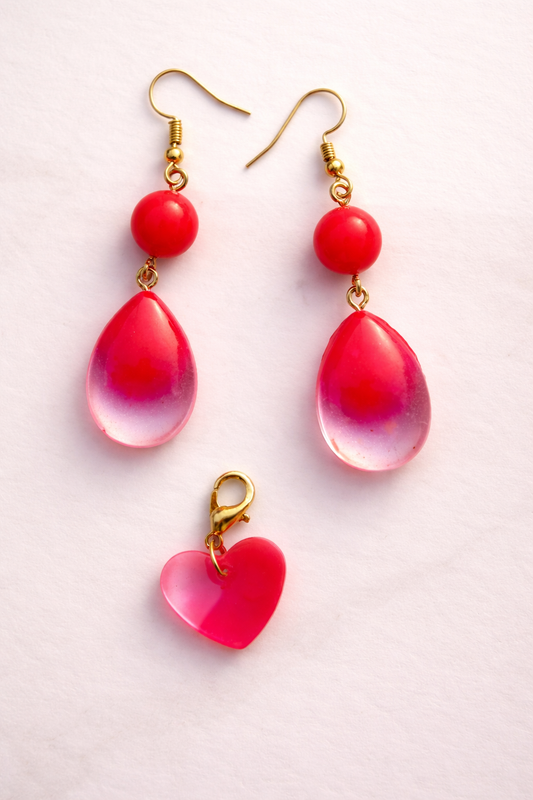Handmade Red Gradient Teardrop Earrings – Elegant Resin Drop Earrings